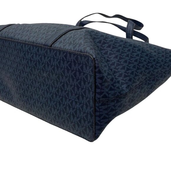 Michael Kors Blue Signature Coated Canvas/Leather Trim Zip Top Tote Bag - Picture 2 of 3